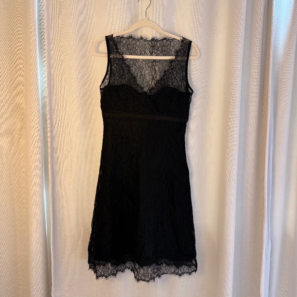 Odille by Anthropologie Black Lace Sleeveless LBD Cocktail Dress Size 8